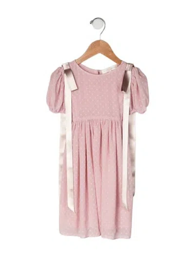Pre-owned Loveshackfancy Babies' Bow Accent Short Sleeve Dress In Pink