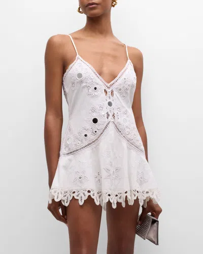 Loveshackfancy Brealynn Embellished Cotton Lace Mini Dress In True White |  ModeSens