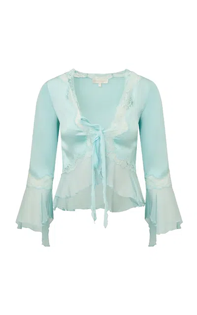 Loveshackfancy Brendelle Liquid Satin And Lace Top In Blue