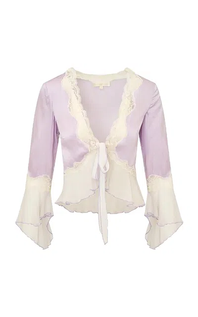 Loveshackfancy Brendelle Liquid Satin And Lace Top In Multi