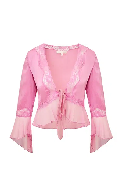 Loveshackfancy Brendelle Liquid Satin And Lace Top In Pink