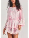 Loveshackfancy Bridgely Embroidered Long Sleeve Mini Dress In Misted Lily In Pink