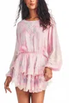 Loveshackfancy Bridgely Embroidered Long Sleeve Mini Dress In Misted Lily In Pink