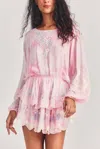 Loveshackfancy Bridgely Embroidered Long Sleeve Mini Dress In Misted Lily In Pink