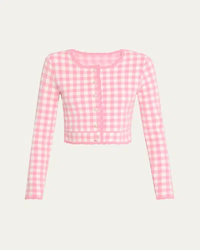 Loveshackfancy Bridgette Gingham Cropped Cardigan In Pink
