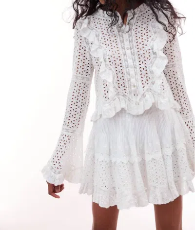 Loveshackfancy Brightlin Eyelet Long Sleeve Blouse In Offwhite In Multi