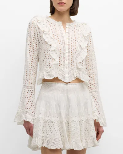 Loveshackfancy Brightlin Ruffled Cotton Voile Blouse In Off White