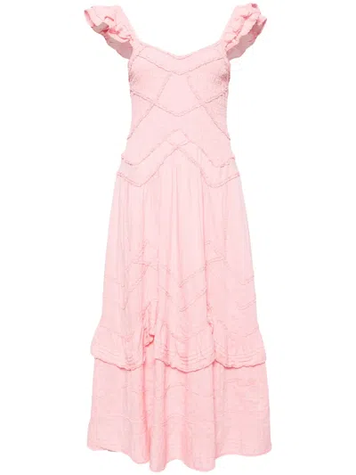 Loveshackfancy Brin Smocked Midi Dress In Pink