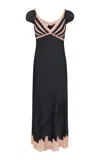 Loveshackfancy Brinkley Lace-trimmed Satin Maxi Hem In Black
