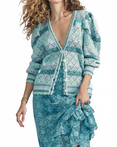 Loveshackfancy Brody Oversized Cardigan In Green In Blue