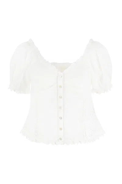 Loveshackfancy Bryant Cotton And Lace Blouse In White
