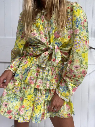 Loveshackfancy Brynlee Skirt Rainbow Skies In Green