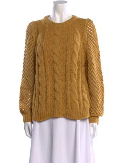 Pre-owned Loveshackfancy Cabled Rosie Crew Neck Sweater W/ Tags In Yellow