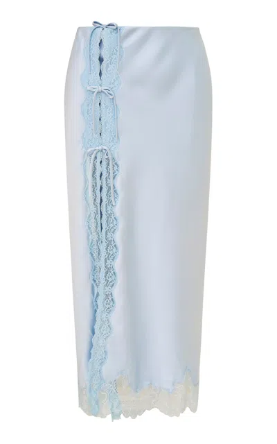 Loveshackfancy Calder Lace-trimmed Satin Midi Skirt In Light Blue
