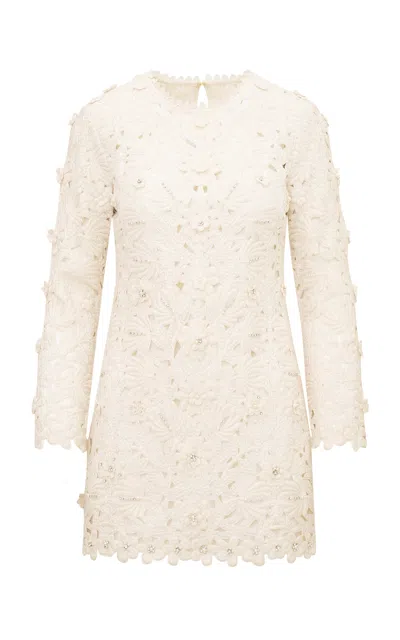 Loveshackfancy Caletta Embellished Guipure Lace Mini Dress In Ivory