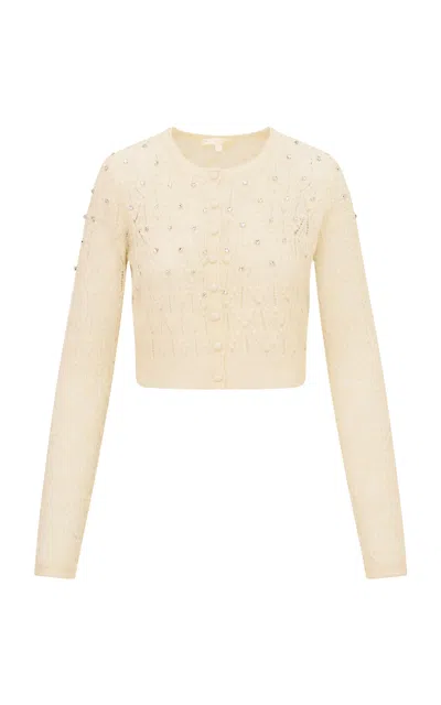 Loveshackfancy Calico Embellished Knit Wool-blend Cardigan In Ivory