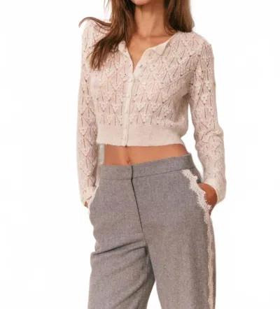 Loveshackfancy Calico Embellished Pointelle Cardigan In Ivory In Pink