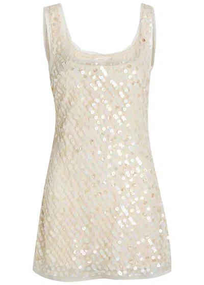 Loveshackfancy Calise Sequin-embellished Tulle Mini Dress In White