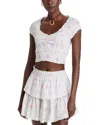 Loveshackfancy Cambron Lace Smocked Crop Top In Skylight