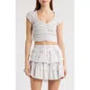 Loveshackfancy Cambron Lace Smocked Crop Top In Skylight Blue
