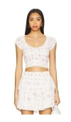 Loveshackfancy Cambron Lace Smocked Crop Top In Thulian Pink
