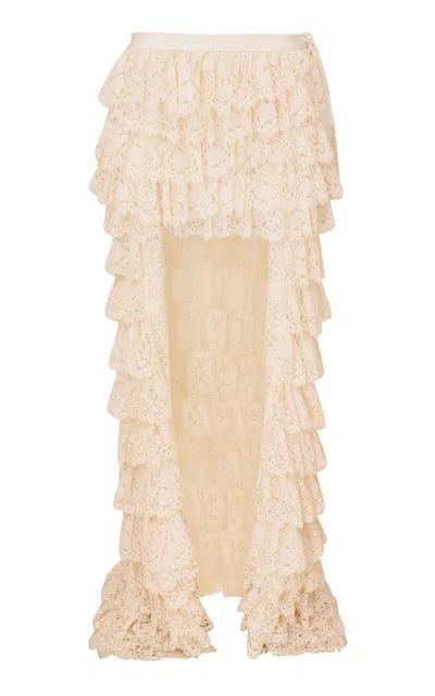 Loveshackfancy Camilia Tiered High-low Skirt In Neutral