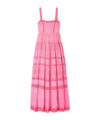 Loveshackfancy Camisha Crochet-trimmed Polka-dot Broderie Anglaise Cotton Maxi Dress In Pink