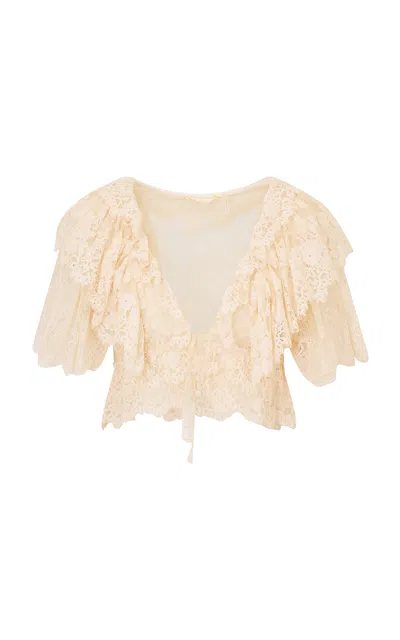 Loveshackfancy Caper Ruffled Lace Top In Neutral