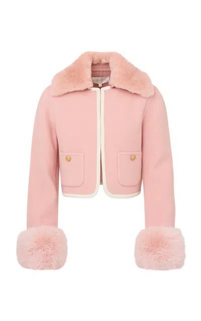 Loveshackfancy Caprina Vegan Fur-trimmed Wool-cashmere Jacket In Pink