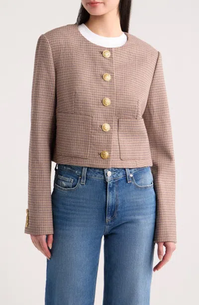 Loveshackfancy Carlatta Houndstooth Wool Blend Jacket In Neutral