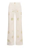 Loveshackfancy Carolette Floral-cutout Cotton-blend Straight-leg Pants In White