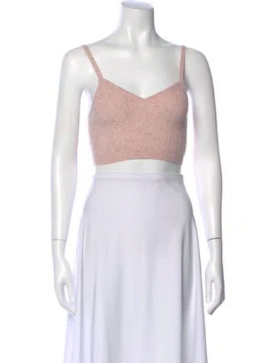 Pre-owned Loveshackfancy Cashmere V-neck Crop Top In Pink