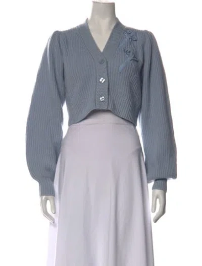 Pre-owned Loveshackfancy Cashmere V-neck Sweater In Blue