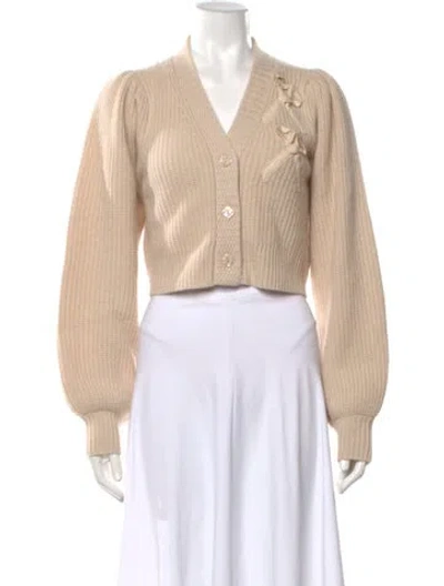 Pre-owned Loveshackfancy Cashmere V-neck Sweater In Neutral
