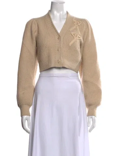 Pre-owned Loveshackfancy Cashmere V-neck Sweater In Neutrals