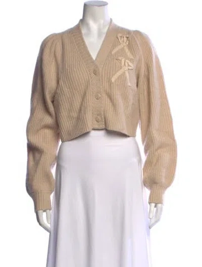 Pre-owned Loveshackfancy Cashmere V-neck Sweater In Neutrals