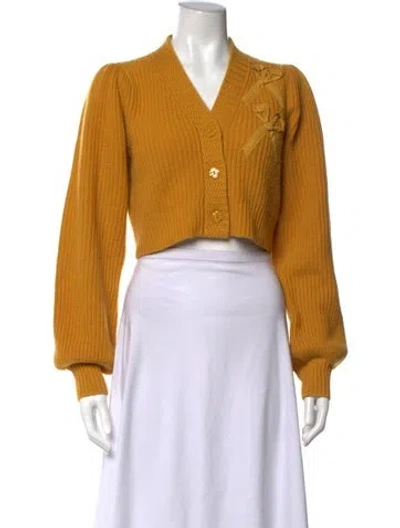 Pre-owned Loveshackfancy Cashmere V-neck Sweater In Yellow