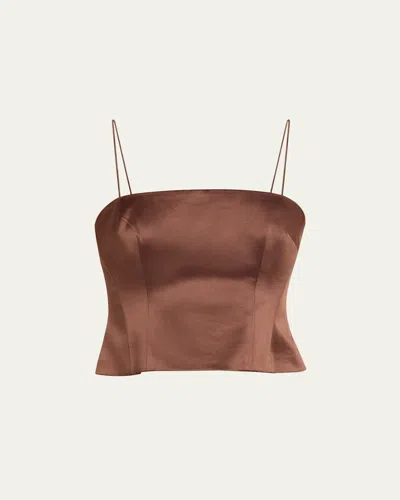 Loveshackfancy Cassana Satin Sleeveless Top In Brown