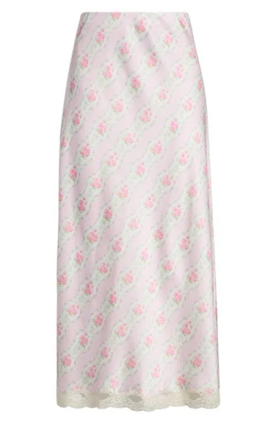 Loveshackfancy Castle Floral Print Lace Midi Skirt In White