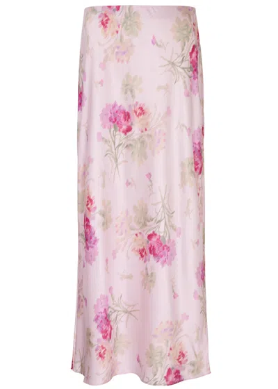 Loveshackfancy Castle Floral-print Silk Midi Skirt In Pink