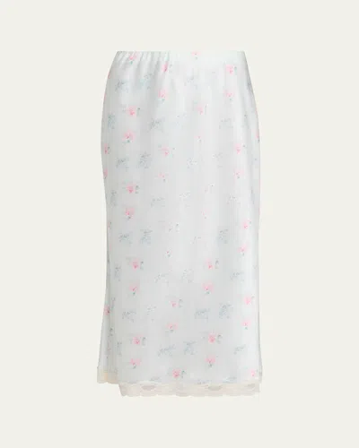 Loveshackfancy Castle Floral Satin Midi Skirt In Green