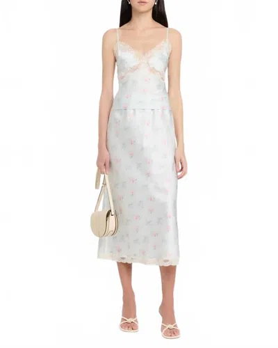 Loveshackfancy Castle Floral Satin Midi Skirt In Eucalyptus In Green