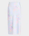 Loveshackfancy Castle Satin Floral Maxi Skirt In Peachy Blues