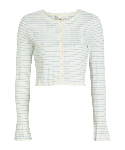 Loveshackfancy Cd Media Striped Cropped Slim-fit Cardigan In Green