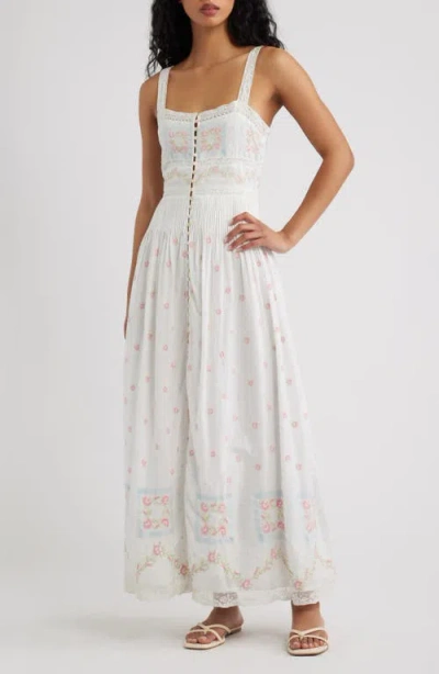 Loveshackfancy Cerys Floral Lace Detail Cotton Maxi Dress In White