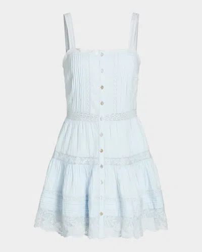 Loveshackfancy Charlize Lace Cotton Tiered Minidress In Blue