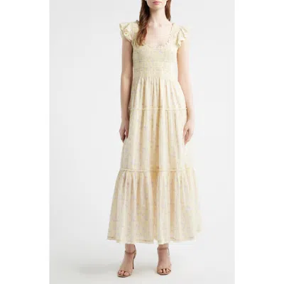 Loveshackfancy Chessie Floral Tiered Midi Dress In Neutral