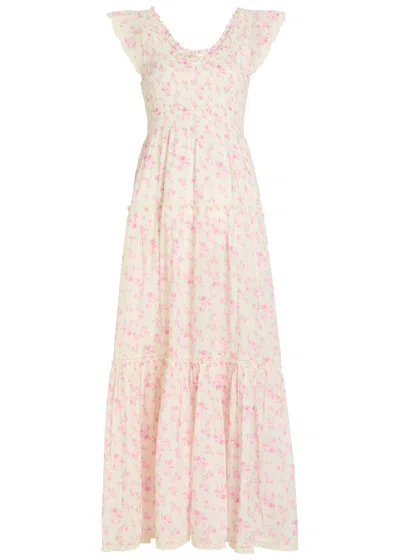 Loveshackfancy Chessie Floral-print Cotton Maxi Dress In Brown