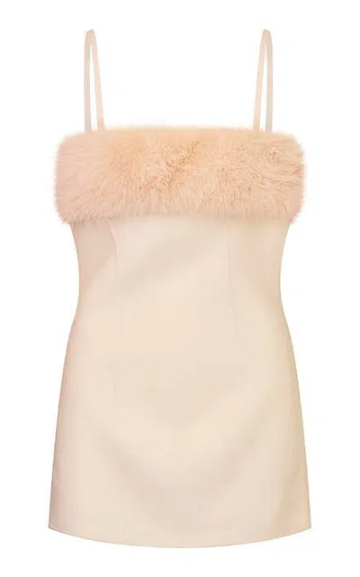 Loveshackfancy Chrislina Faux Fur Wool Mini Dress In Neutral
