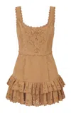 Loveshackfancy Chrysanthe Ruffled Leather Mini Dress In Brown